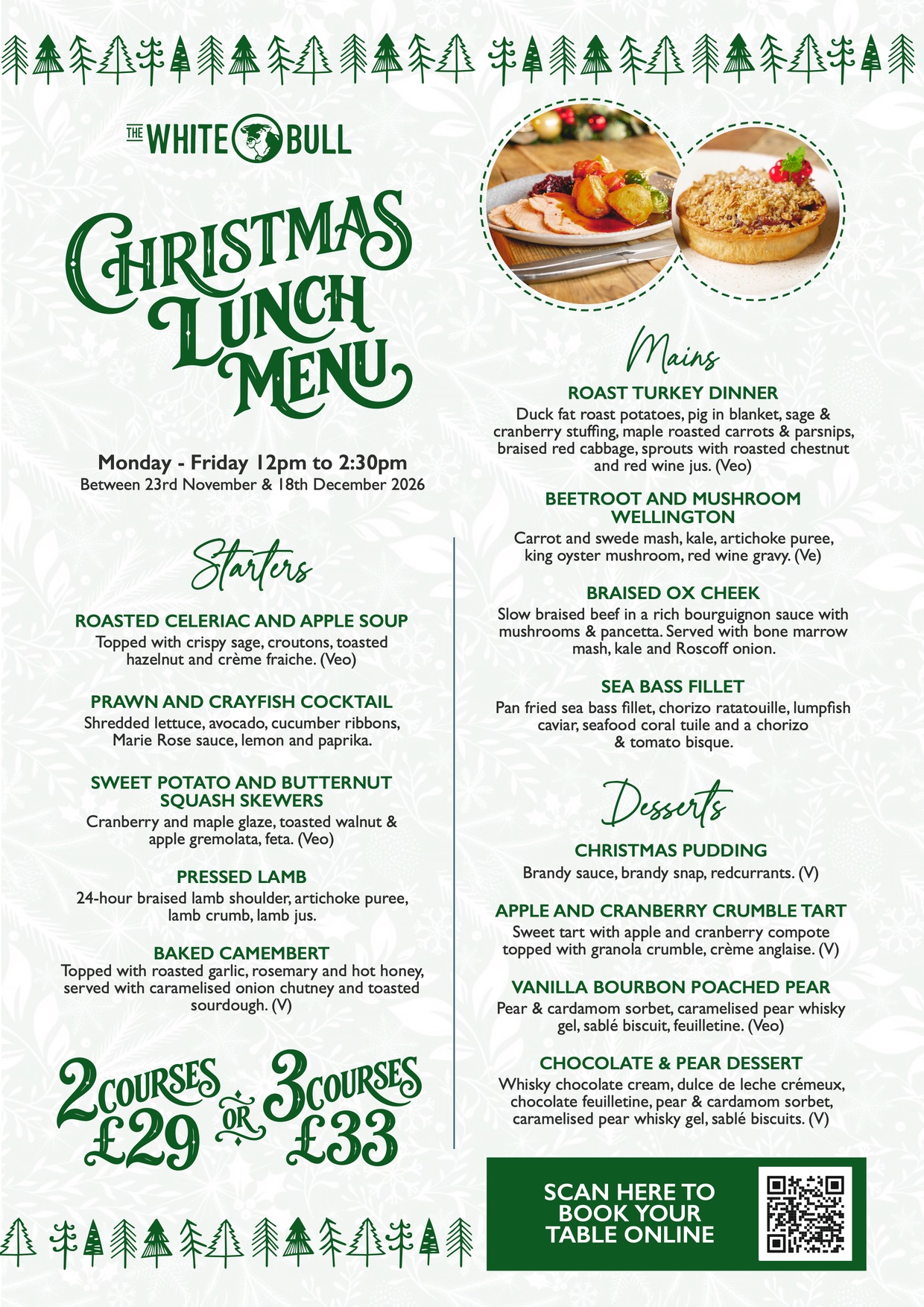 Christmas Dinners menu. The full menu is also available as text below.