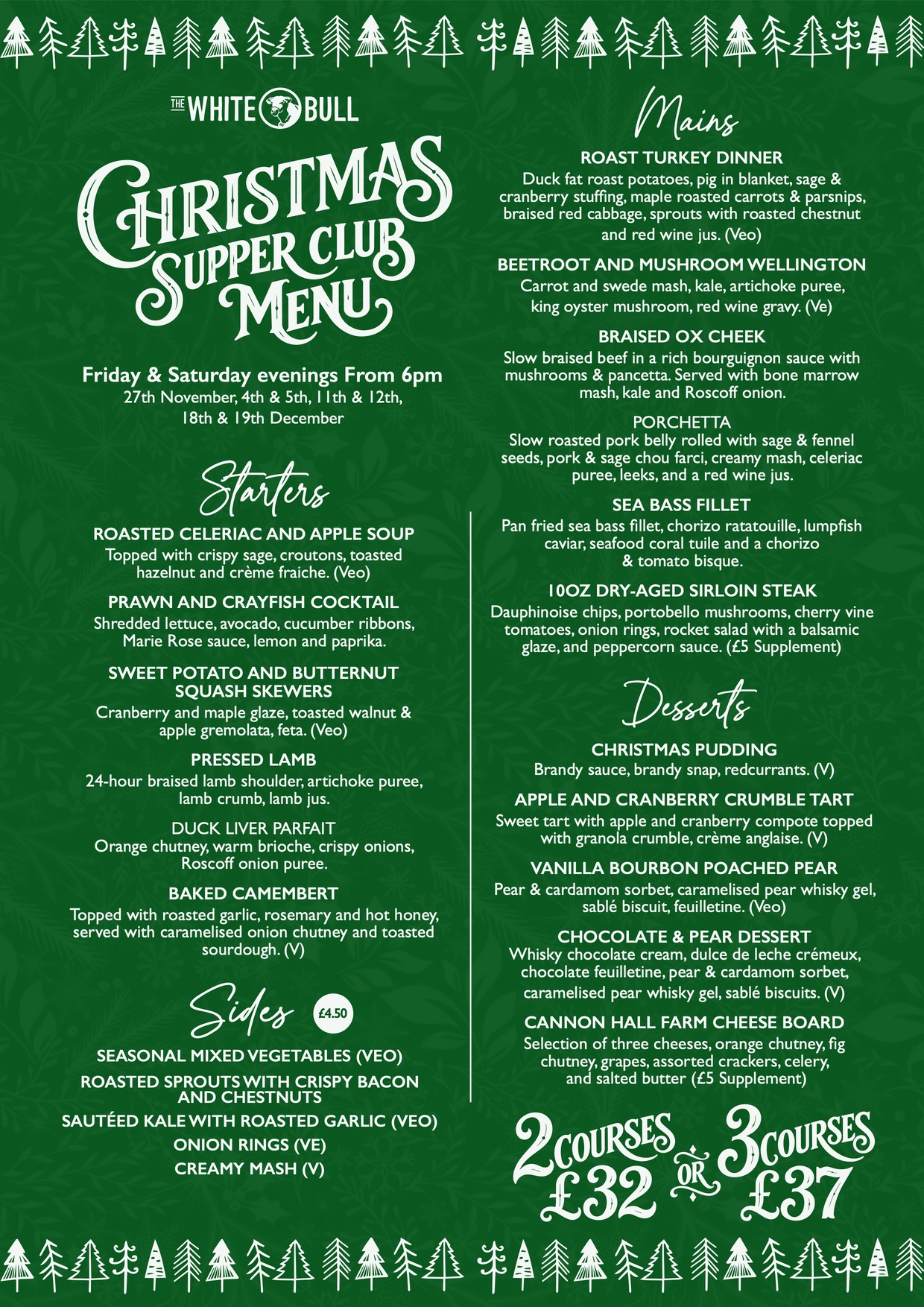 Christmas Supper Club menu. The full menu is also available as text below.