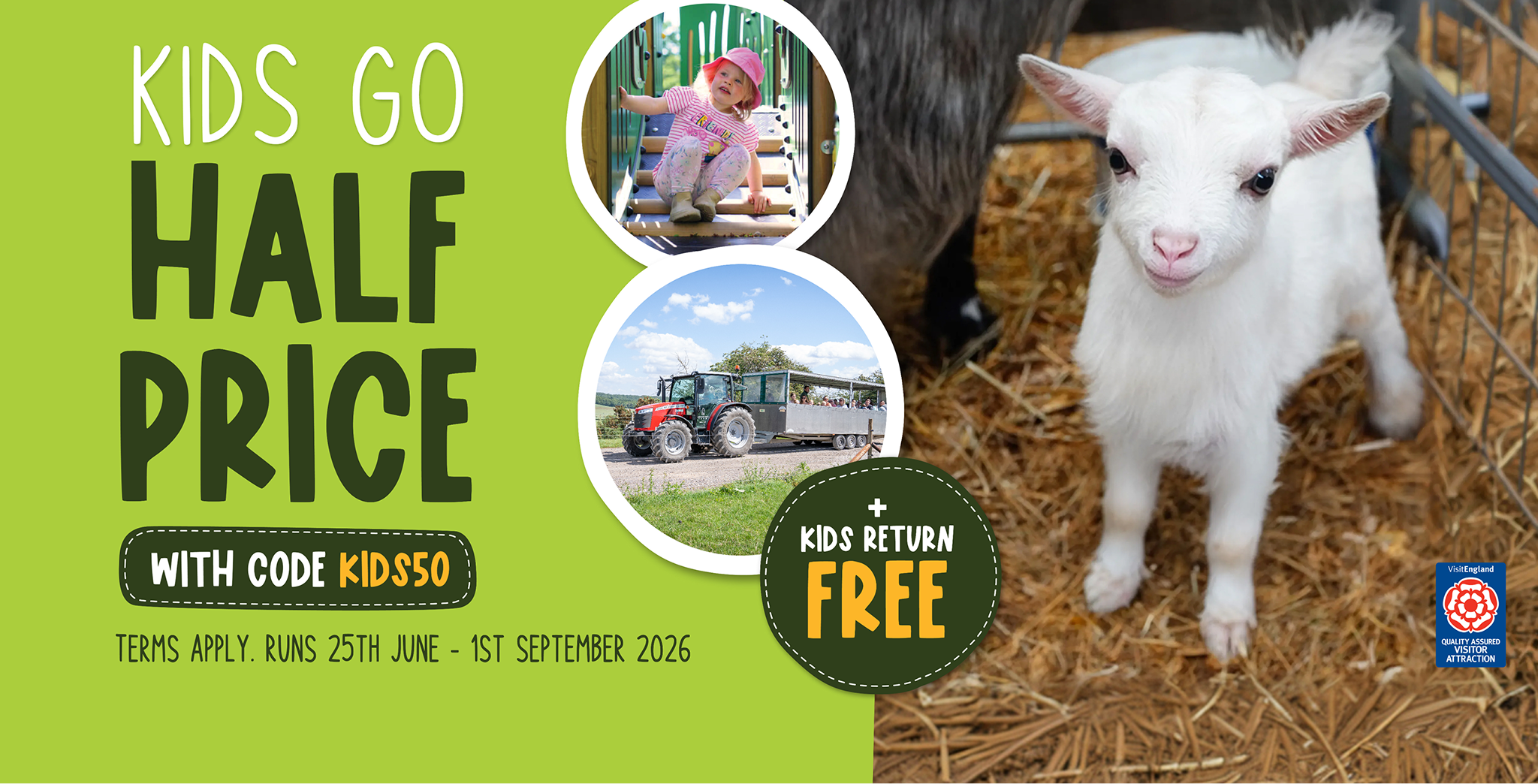Kids Go Half Price at Cannon Hall Farm this summer. Use code KIDS50